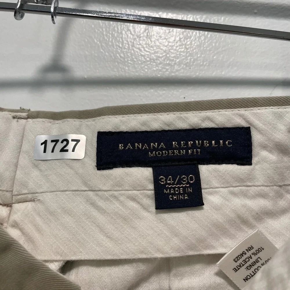 Banana Republic Modern Fit Chinos Men 34x30 Khaki Tessuti di Sondrio Cotton Pant